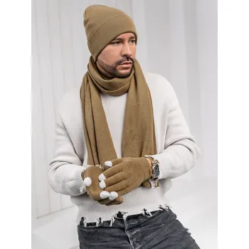 Čepice Hnědý pánský zimní set - čepice, šála, rukavice Bolf 2025007 - One size