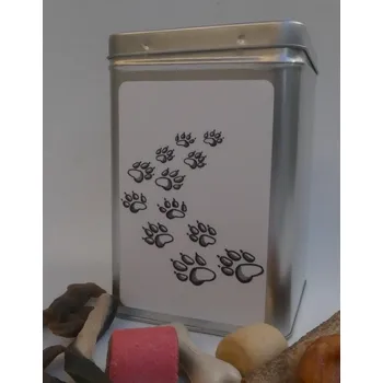 Chovatelství Stopy tlapek - plechová dóza s pamlsky pro psy (30 kusů pamlsků)