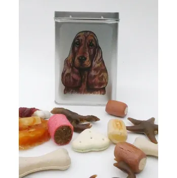 Chovatelství Angl. kokršpaněl zlatý - plechová dóza s pamlsky pro psy (30 kusů pamlsků)