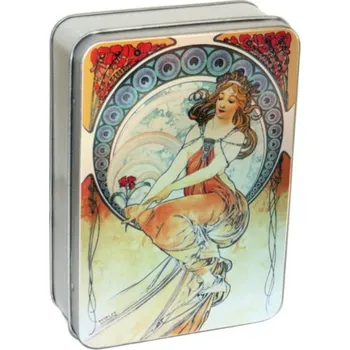 Dóza na potraviny Plechová dóza od A. Muchy s blondýnkou (velikost 14 x 10 x 4 cm)
