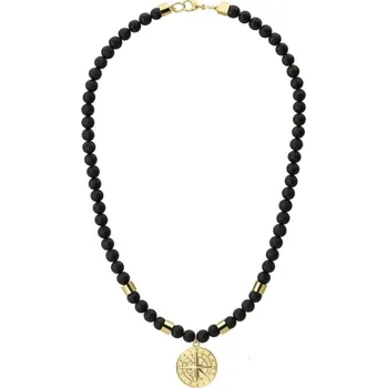 Náhrdelník Manoki Pánský korálkový náhrdelník Diego Gold - lávový kámen, větrná růžice X-WA576LG-1527/50 Zlatá 50 cm