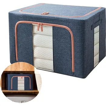 Organizér oblečení Velký Skládací Organizér na Oblečení a Přikrývky, Modrá, Silná Látka + Kovový Rám, 50x40x33 cm