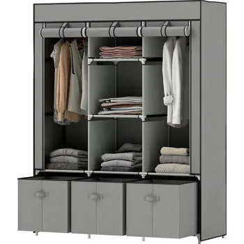 Šatní skříň HOMCOM Látková skříň z fleecu, skládací skříň, včetně 3 zásuvek, 125 cm x 43 cm x 162,5 cm, světle šedá