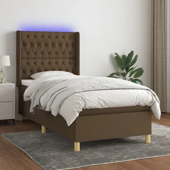 Postel vidaXL Box spring postel s matrací a LED 90x200 cm textil [3139089] Barva: tmavě hnědá