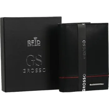 Peněženka GROSSO Kožená pánská peněženka černá-červená RFID v krabičce
