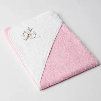 Dětská osuška Veba s kapucí růžovo/bílá s výšivkou Kočička na větvi bílá lemovka Varianta: 75x75cm