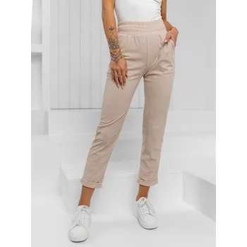 Dámské kalhoty Béžové dámské proužkované textilní kalhoty Bolf W7856 - M