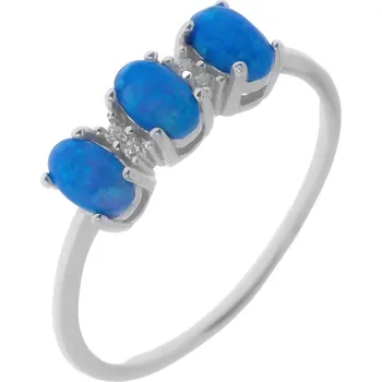 Prsten Argento 73068 Stříbrný prsten - modré oválné syntetické opály, čiré kulaté zirkony | Velikost prstenu: 54mm
