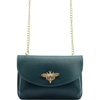 Kabelka Kožená malá dámská crossbody kabelka na řetízku petrolejová modrá