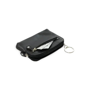 Arwel Větší černá kožená dvouzipová klíčenka