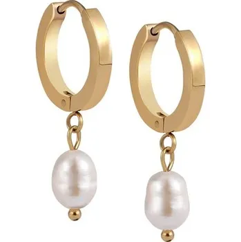 Náušnice BonnyPearl Zlaté kruhové náušnice s perlou