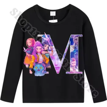 Dívčí oblečení KPop Demon Hunters (Lovkyně démonů) KPop Demon Hunters tričko s dlouhým rukávem - písmenka abecedy Velikost: 110, Písmenko: M