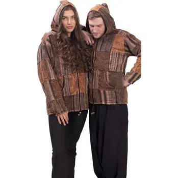 Teplá bunda PATCHWORK hnědá L