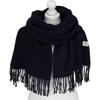 Šála Námořnicky modrá elegantní polyesterová dámská šála s třásněmi - Peterson