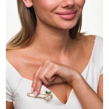 Brož Camerazar Elegantní zlatá brož s cyrkony ve tvaru kočičky