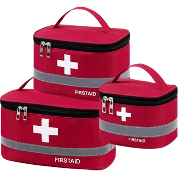 Lékárnička 3dílná Cestovní Lékárnička Organizér, Červená, Voděodolná Tkanina, Rozměry: 26x14x14 cm, 19x13x12 cm, 14x10x10 cm