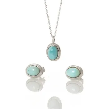 Souprava šperků Stříbrná souprava přívěšku, naušnic a řetízku s přírodními larimary STRS0433F + dárek zdarma
