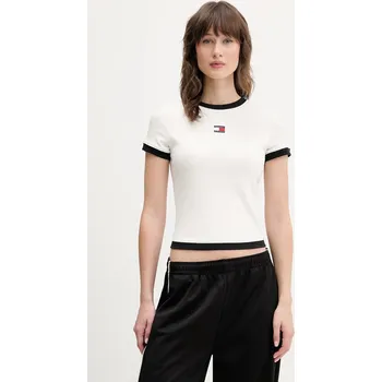 Dámské tričko Tričko Tommy Jeans dámské, béžová barva, DW0DW22575 01X, vel. S