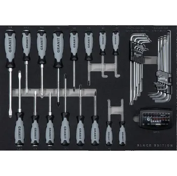 Sada nářadí Sada šroubováků, úhlových klíčů, bitů a háčkového nářadí (36 ks) ve vložce do dílenského vozíku