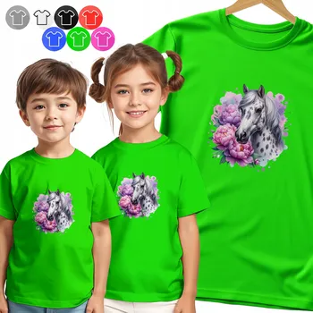 Chlapecké tričko DĚTSKÉ TRIČKO T-SHIRT - KŮŇ – ŠEDÝ PORTRÉT AKVAREL VZOR - M