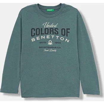Dětská móda Dětské bavlněné tričko s dlouhým rukávem United Colors of Benetton 3ATNC10QU.G.Seasonal zelená 96X, vel. 168