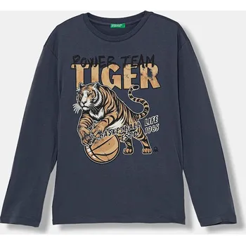 Chlapecké tričko Dětské bavlněné tričko s dlouhým rukávem United Colors of Benetton tmavomodrá barva, s potiskem, 3ATNC10R8 3ATNC10R8.G.Seasonal 59X, vel. 122