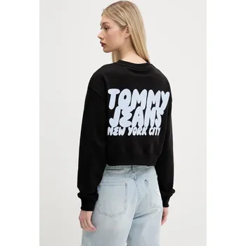 Dámská mikina Bavlněná mikina Tommy Jeans dámská, černá barva, s potiskem, DW0DW21345 99X, vel. XL