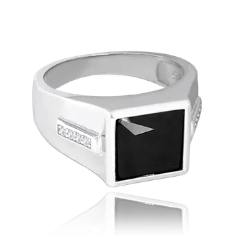 Souprava šperků MINET Pánský pečetní stříbrný prsten s černým zirkonem vel. 64 JMAN0380SR64