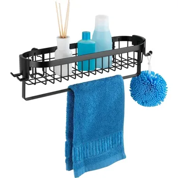 Drátěná police WENKO Nástěnná polička s háčky BEZ VRTÁNÍ Classic Plus černá 11x35x13 cm