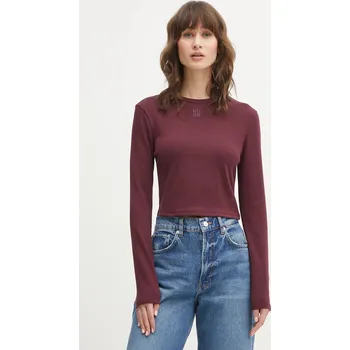 Pánská móda Tričko s dlouhým rukávem HUGO Dafilomena_3 50518378 fialová 49X, vel. S