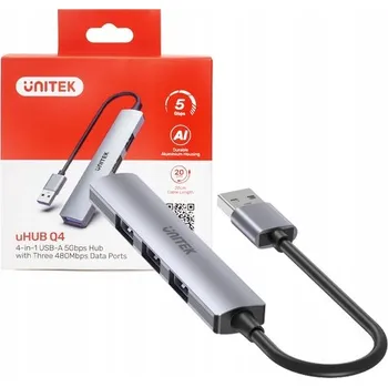 USB hub Pasivní USB hub Unitek H1208A USB-A - 1x USB-A 5 Gbps / 3x USB-A 2.0 Šedý
