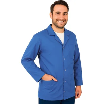 Zdravotnický oděv Pánská lékařská blůza s límcem a dlouhým rukávem, modrá barva (M)