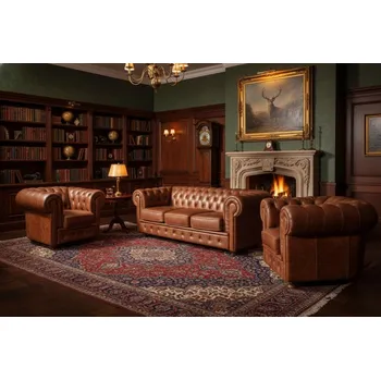 Sedací souprava Askont Chesterfield Windsor 3+1+1 Hnědá