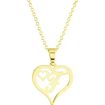 Náhrdelník GEMMAX "" Zlatý řetízek s písmenkem F - srdíčko – zlatý šperk ryzosti 585/1000 v Dárkovém balení s Certifikátem GLSYN-56051-12491