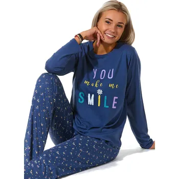 Dámské pyžamo Tmavě modré květinové dámské pyžamo - vytváříš mi úsměv 1B1834 modrá l