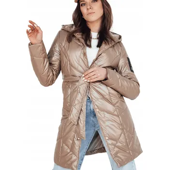 Dámský kabát Dámský prošívaný kabát s kapucí velbloudí barvy TY4108 - L