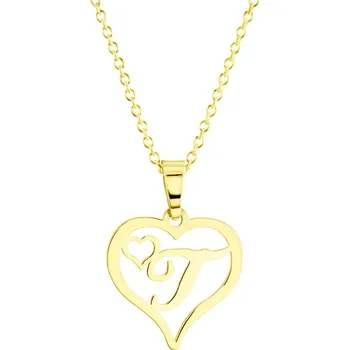 Náhrdelník GEMMAX "" Zlatý řetízek s písmenkem T - srdíčko – zlatý šperk ryzosti 585/1000 v Dárkovém balení s Certifikátem GLSYN-00781-12491