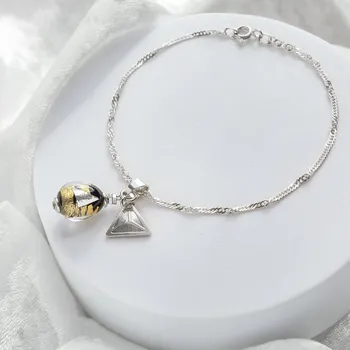 Náramek Lampglas Náramek Obsidian Nude s 24karátovým zlatem a ryzím stříbrem v perle Lampglas materiál závěsu a řetízku+délka: rhodiované stříbro Ag 925/1000 - délka 17cm