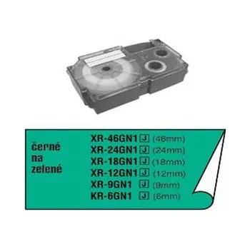 Pásek do tiskárny Casio originální páska do tiskárny štítků, Casio, XR-6GN1, černý tisk/zelený podklad, nelaminovaná, 8m, 6mm