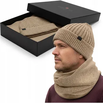 Čepice Pánská Sada Zimní ČEPICE a NÁKRČNÍK Šála Béžová Sada Pako Jeans