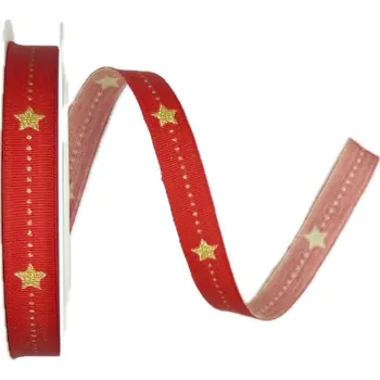 Stuha Stuha vánoční TINY STARLINE RUBY červená 10mm x 4m (6,-Kč/m) (Vánoční stuha bavlněná, červená, jednostranný potisk, jemný glitrový efekt, bez vlasce a drátku)