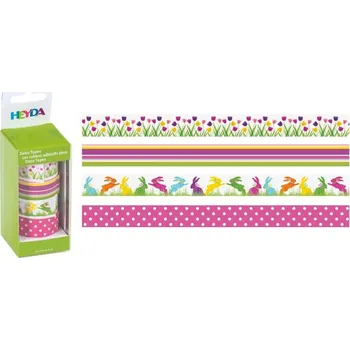 Lepicí páska Samolepicí dekorační washi páska papírová 15 mm x 5 m - 4ks, zajíci a tulipány