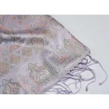 Šála Hedvábná šála Jamawar malá - Šeříková a oranžová s ornamenty