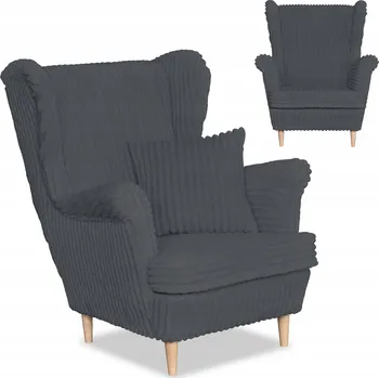 Křeslo Křeslo ušák Rene skandinávský Family Meble tmavě šedý manšestr proužky moderní