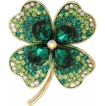 Brož BROŽ ozdoba na oblečení, jako dárek ČTYŘLÍSTEK pro štěstí, zelená barva