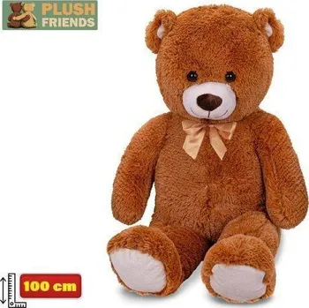 plyšák PLYŠ Medvěd 100cm hnědý velký s mašlí (plyšová hračka)