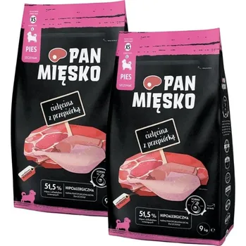 Krmivo pro psa PAN MIĘSKO Telecí křupky s bažantem pro štěňata XS 2x9 kg