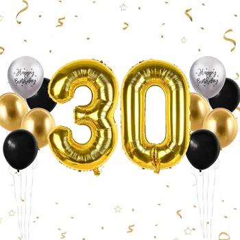 Balónek Balónky balónky k 30. narozeninám, latexové, 100 cm, sada 12 Ks, zlatá barva