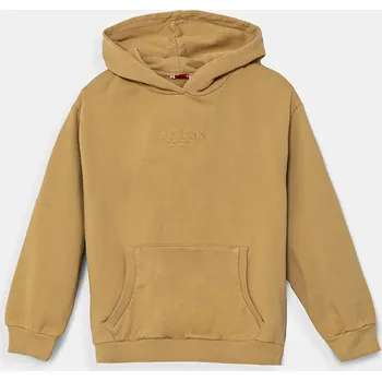 Chlapecká mikina Dětská bavlněná mikina Guess žlutá barva, s kapucí, s aplikací, L5RQ17 KAD74 L5RQ17.KAD74.PPYA 17X, vel. 166-175