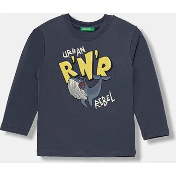 Dětské bavlněné tričko s dlouhým rukávem United Colors of Benetton tmavomodrá barva, s potiskem, 3ATNG10KU 3ATNG10KU.P.Seasonal 59X, vel. 110